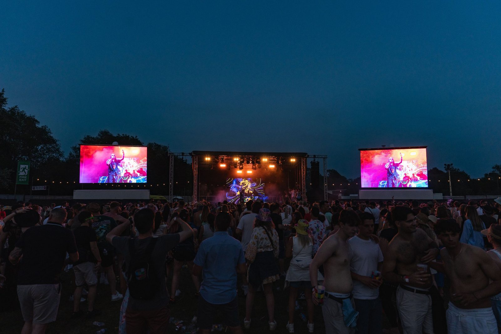 The main stage and big screens after dark